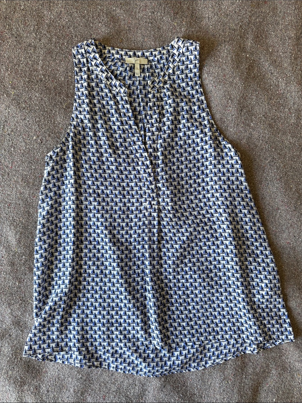 Joie 100% Silk Sleeveless Blue Sailboat Print Women's Top (Size Small)